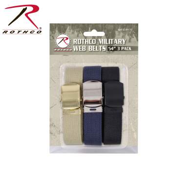 54 Inch Military Web Belts in 3 Pack