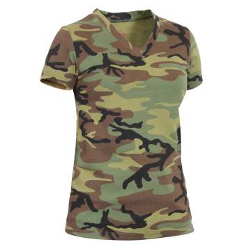 Womens Long Length Camo V-Neck T-Shirt