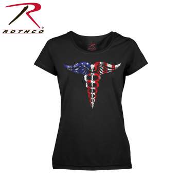 Women's Medical Symbol (Caduceus) Long Length T-Shirt - Black