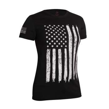 Womens Distressed US Flag Long T-Shirt