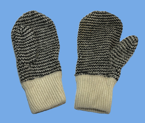 Canadian Military White Striped Knit Wool Mittens *RARE*