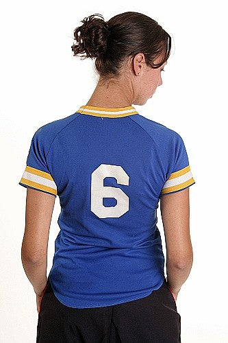 W  Baseball Shirt Blue w-Gold Trim