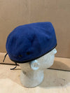 Vintage Royal Bule Wool Beret w/ Leather Trim