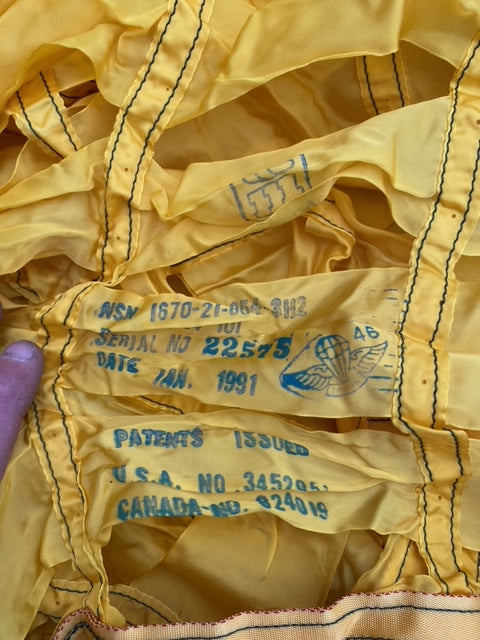 Vintage Canadian Military Yellow Aircraft Deceleration Parachute Canopy