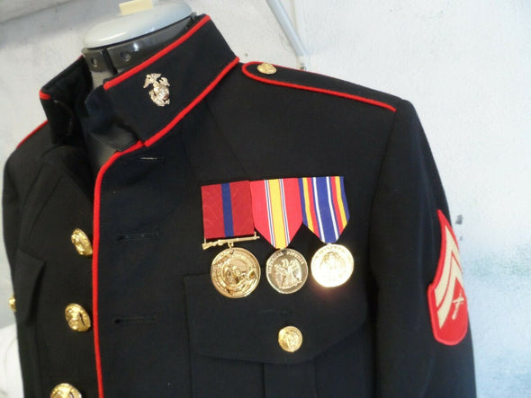 Authentic 43L Rare USMC Dress Blue  Lance Corporal Jacket  With 3 Medals - SOLD